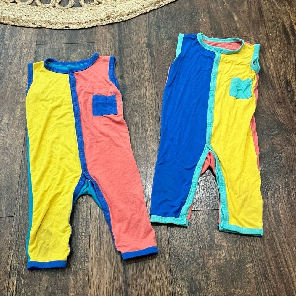 Kyte colorblock sleeveless shorts romper size 12-18 months *flaws
